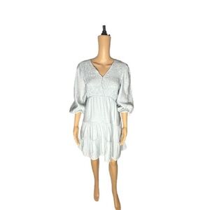 Blu Pepper Mint Green Smocked V-Neck Tiered Mini Dress Size Medium